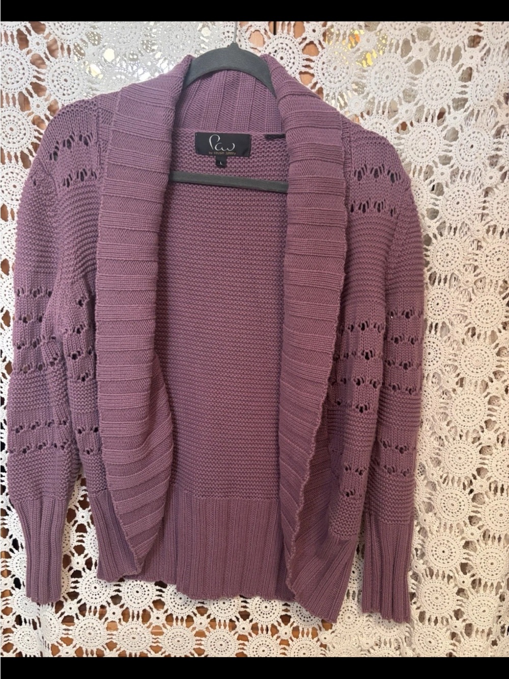 Cousin Johnny Open-Front Shawl Collar Cardigan Sweater - Lavender Mauve